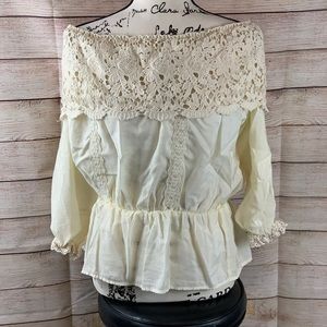 Ciel USA Lace Overlay Off Shoulder Top 3/4 Sleeve